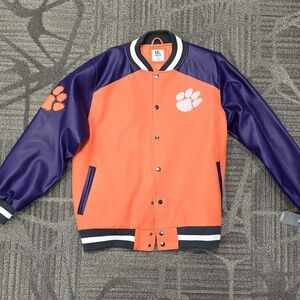 NEW with Tags-Clemson Tigers Knights Apparel Pleather Varsity Jacket—Men’s Large